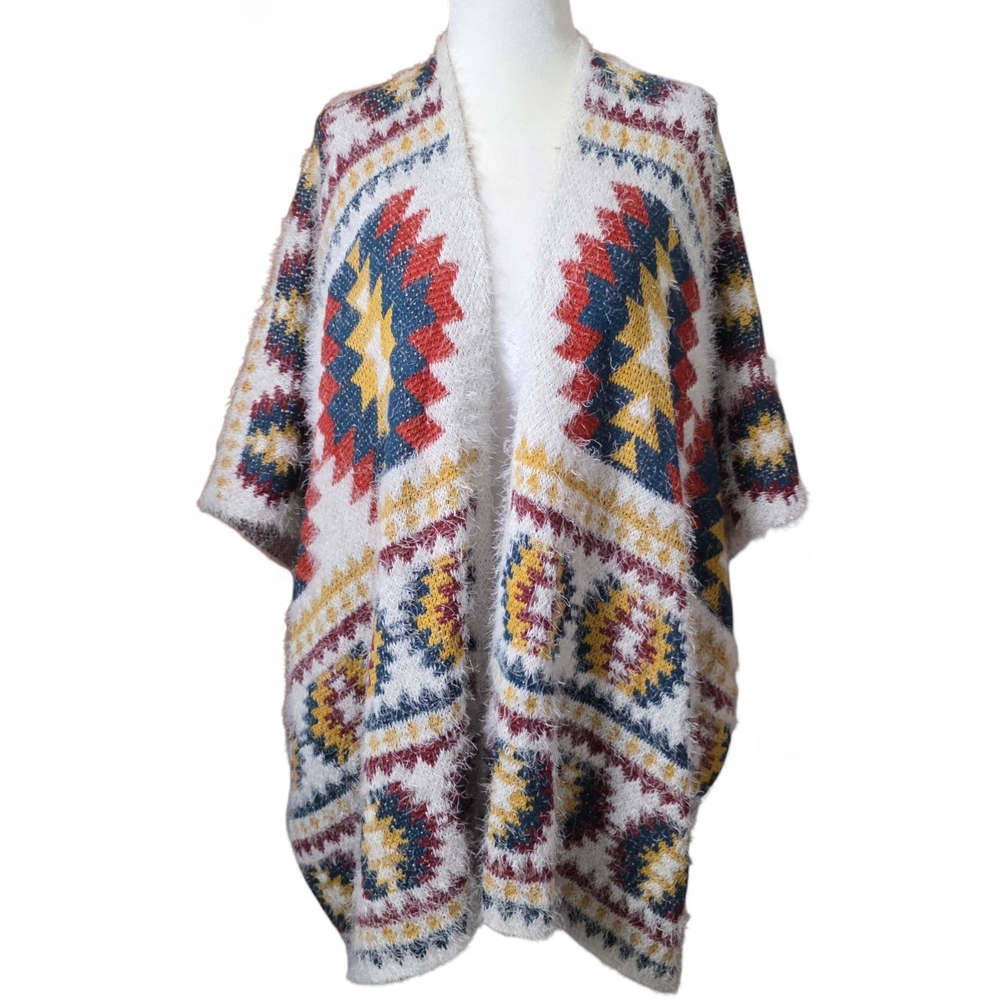 Magnolia Lane Multicolor Textured Aztec Poncho Sweater